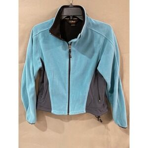 LL Bean Outdoors Womens Fleece Jacket Teal Gray Zip Up Size Medium